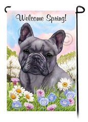 French Bulldog Blue - Welcome Spring Garden Flag