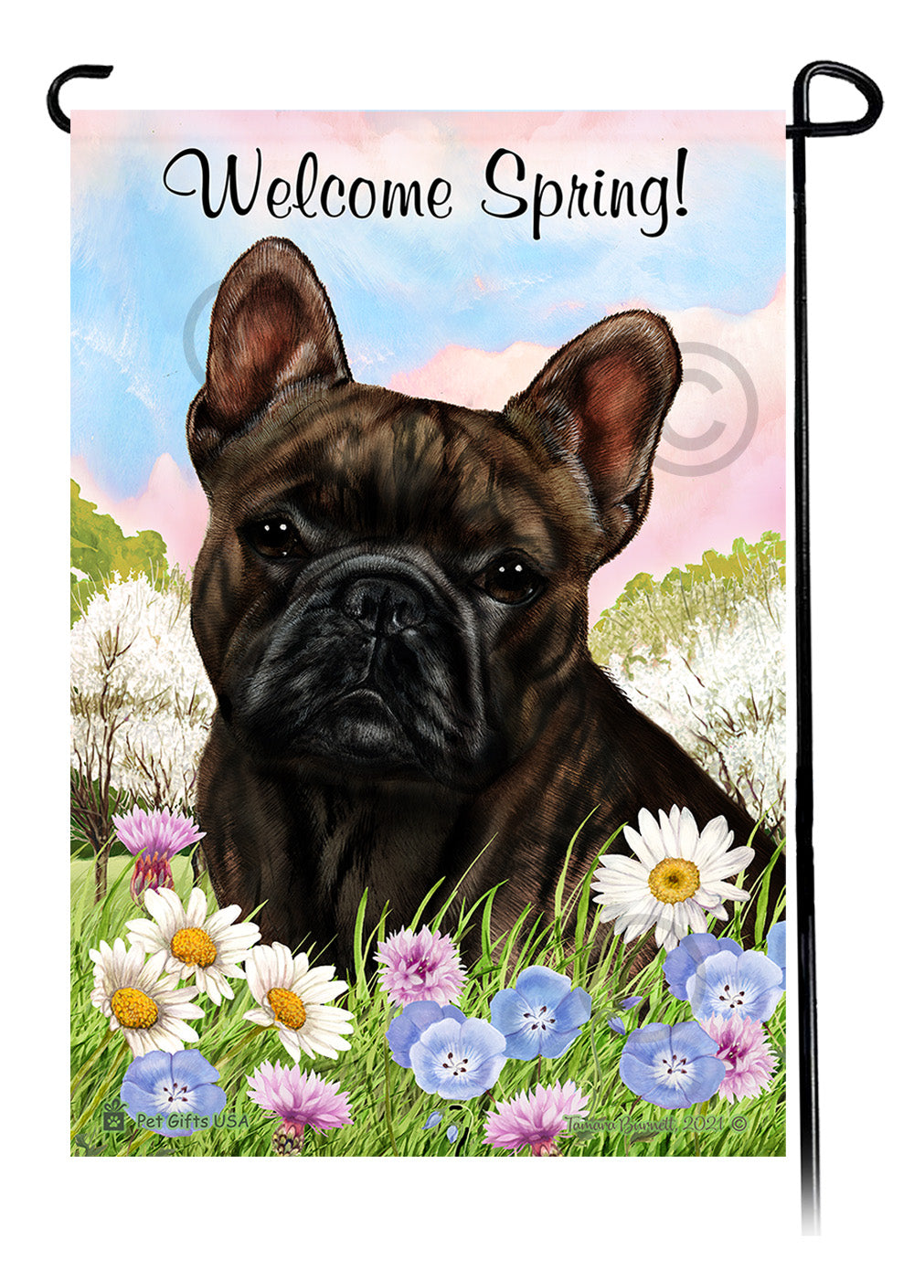 French Bulldog Brindle - Welcome Spring Garden Flag