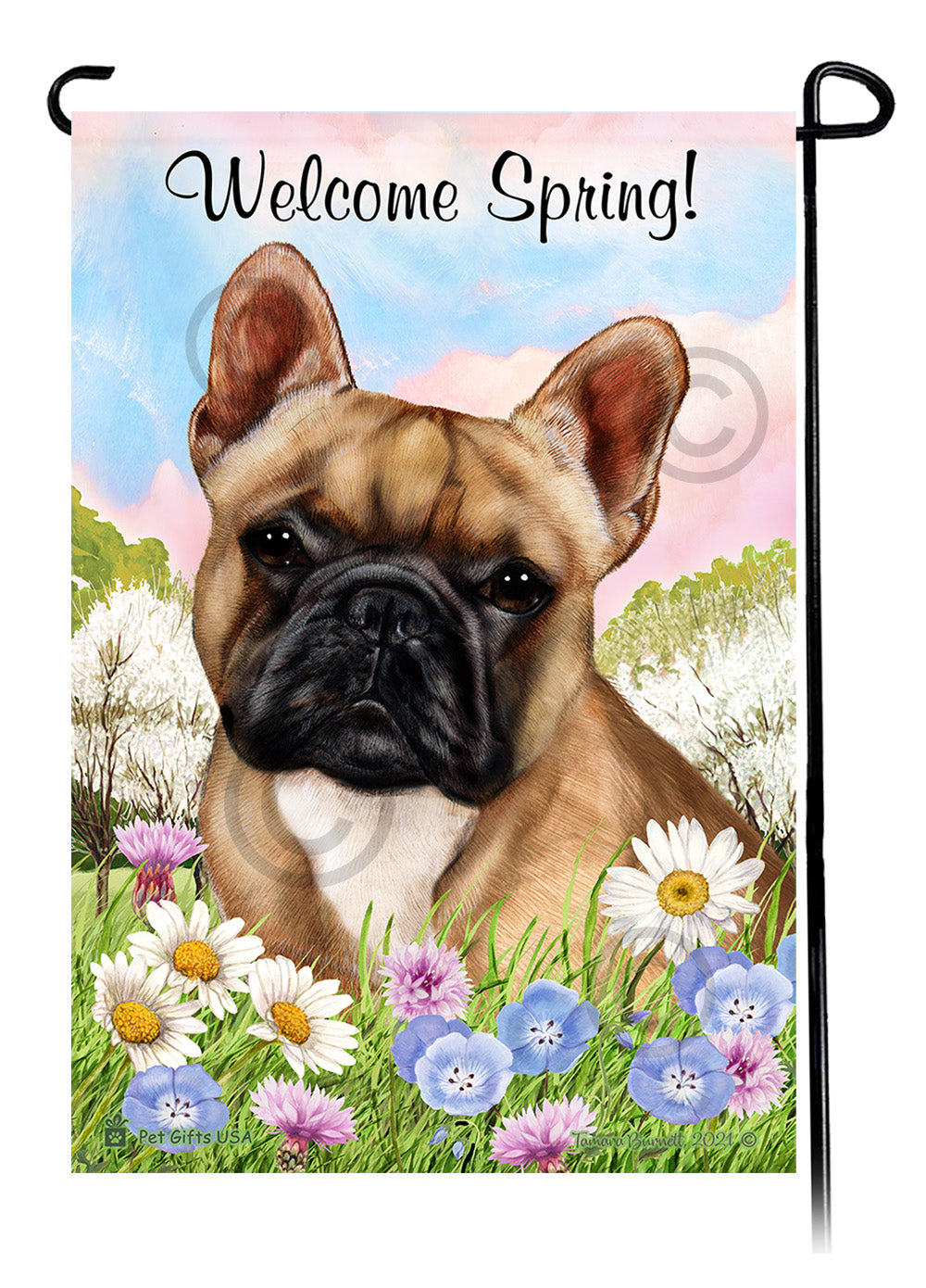 French Bulldog Fawn and White - Welcome Spring Garden Flag