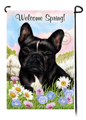 French Bulldog Black and White - Welcome Spring Garden Flag
