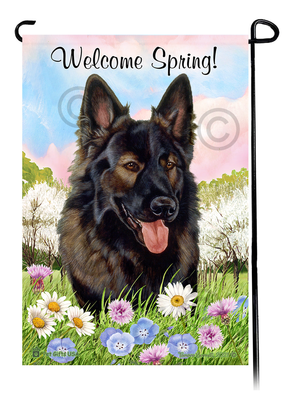 German Shepherd Brown Plush - Welcome Spring Garden Flag