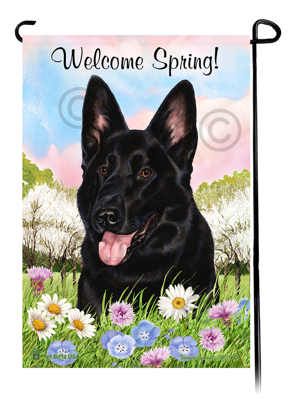 German Shepherd Black - Welcome Spring Garden Flag