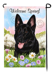 German Shepherd Black - Welcome Spring Garden Flag
