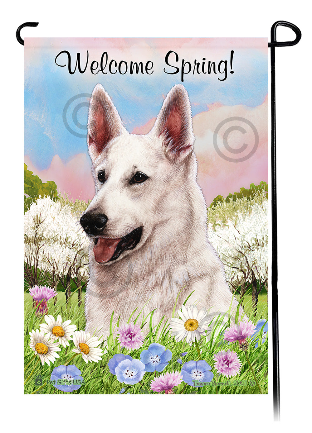 German Shepherd White - Welcome Spring Garden Flag