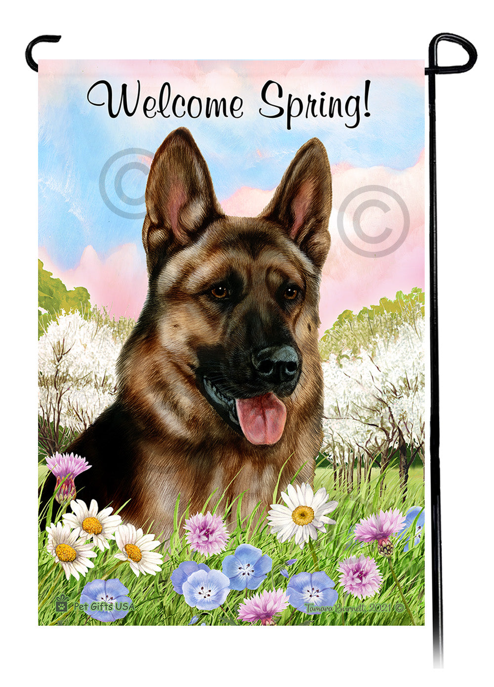 German Shepherd Fawn Sable - Welcome Spring Garden Flag