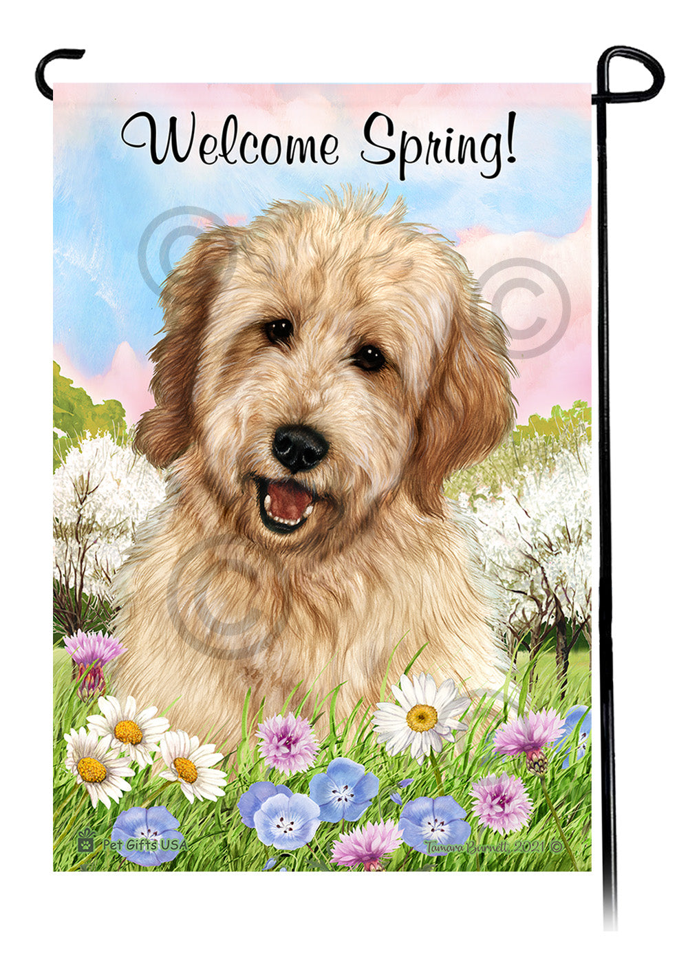 Goldendoodle - Welcome Spring Garden Flag