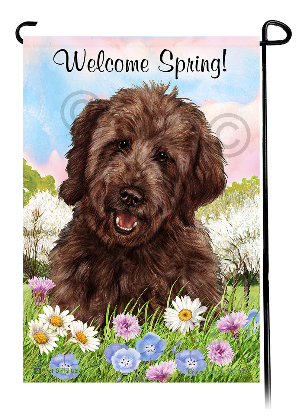 Goldendoodle Chocolate - Welcome Spring Garden Flag
