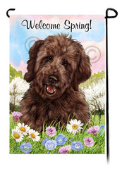 Goldendoodle Chocolate - Welcome Spring Garden Flag