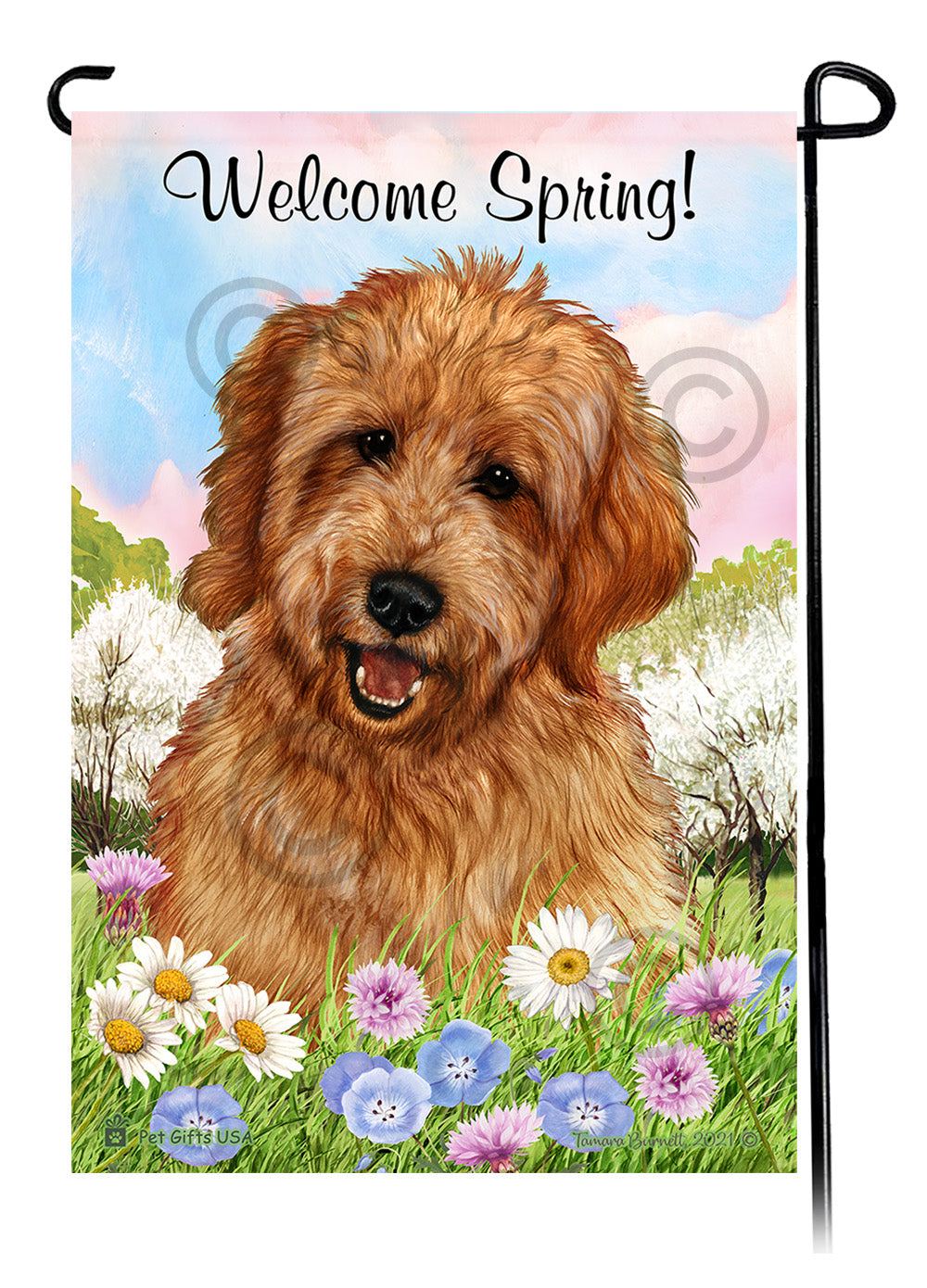 Goldendoodle Red - Welcome Spring Garden Flag