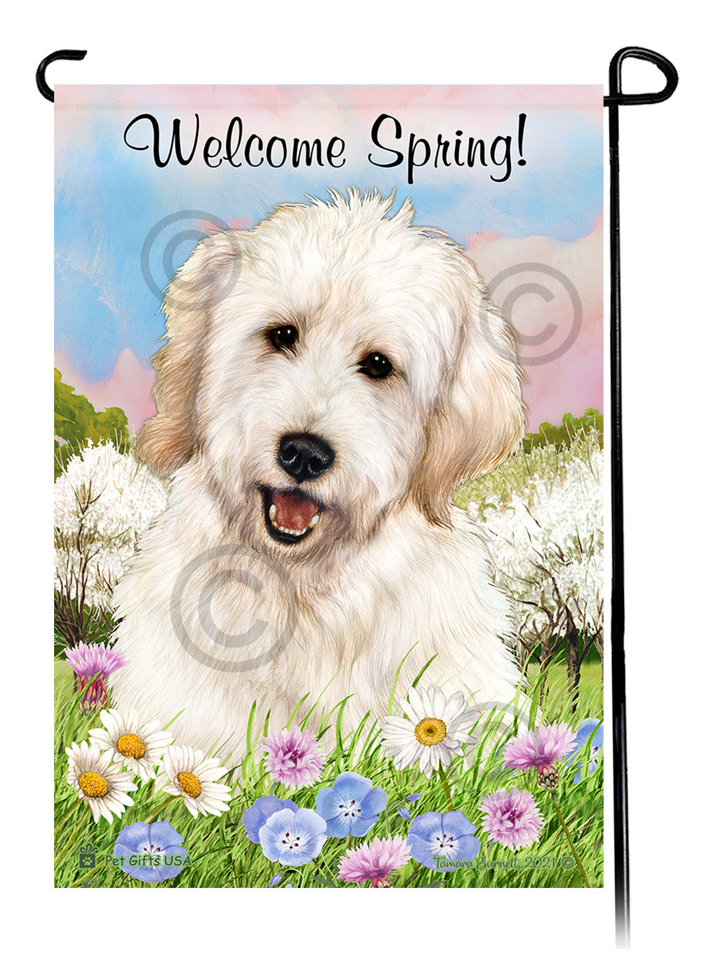 Goldendoodle White - Welcome Spring Garden Flag
