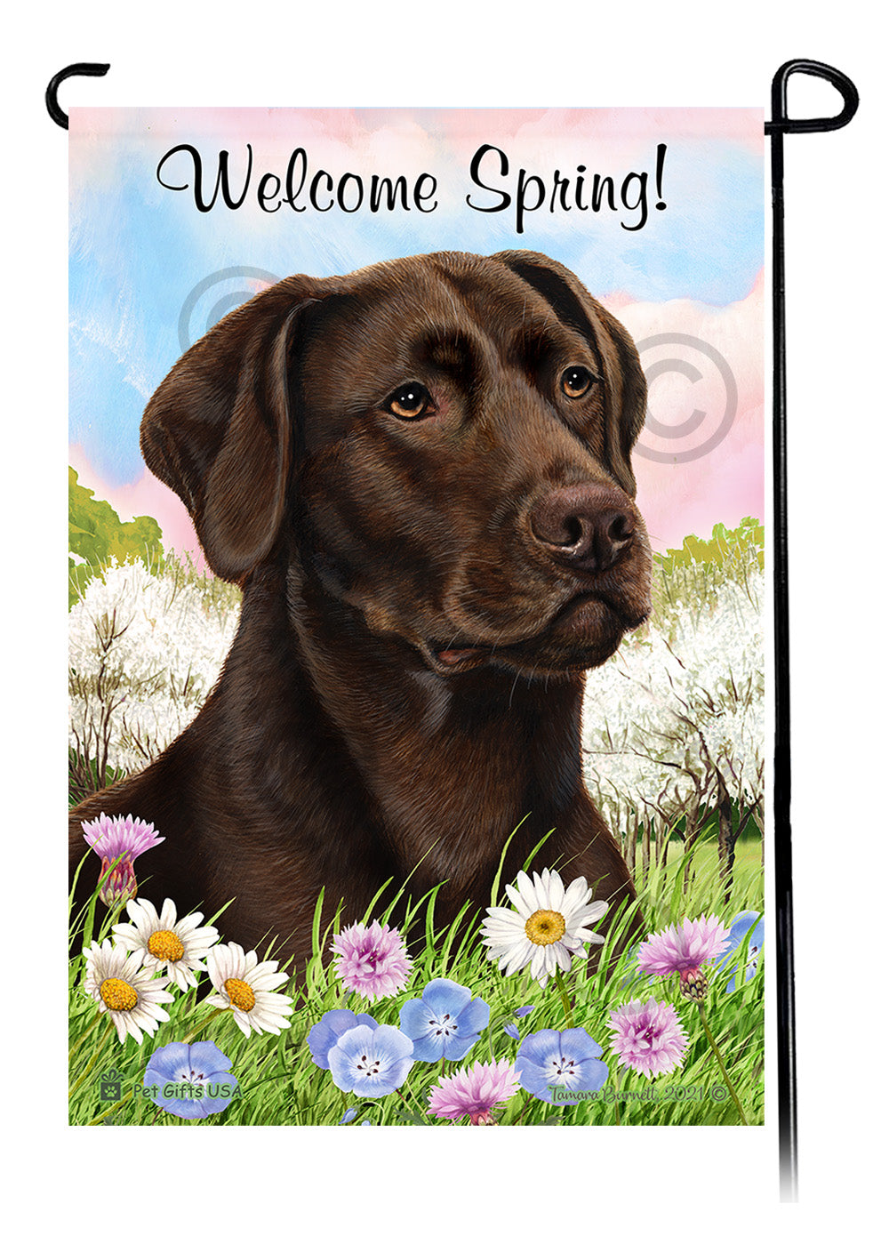 Labrador Retriever American Chocolate - Welcome Spring Garden Flag