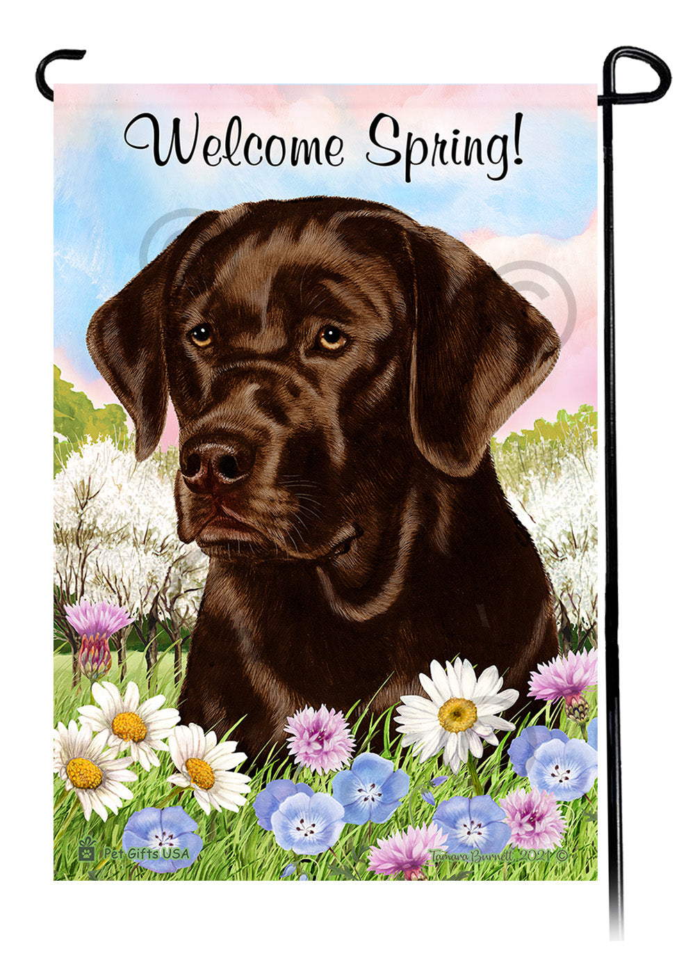 Labrador Retriever English Chocolate - Welcome Spring Garden Flag
