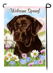 Labrador Retriever English Chocolate - Welcome Spring Garden Flag