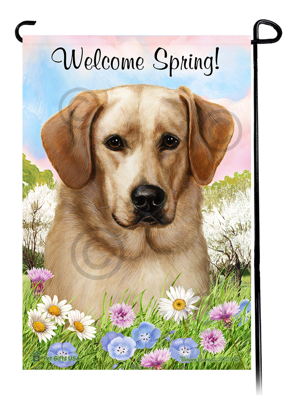 Labrador Retriever Yellow Front Face - Welcome Spring Garden Flag