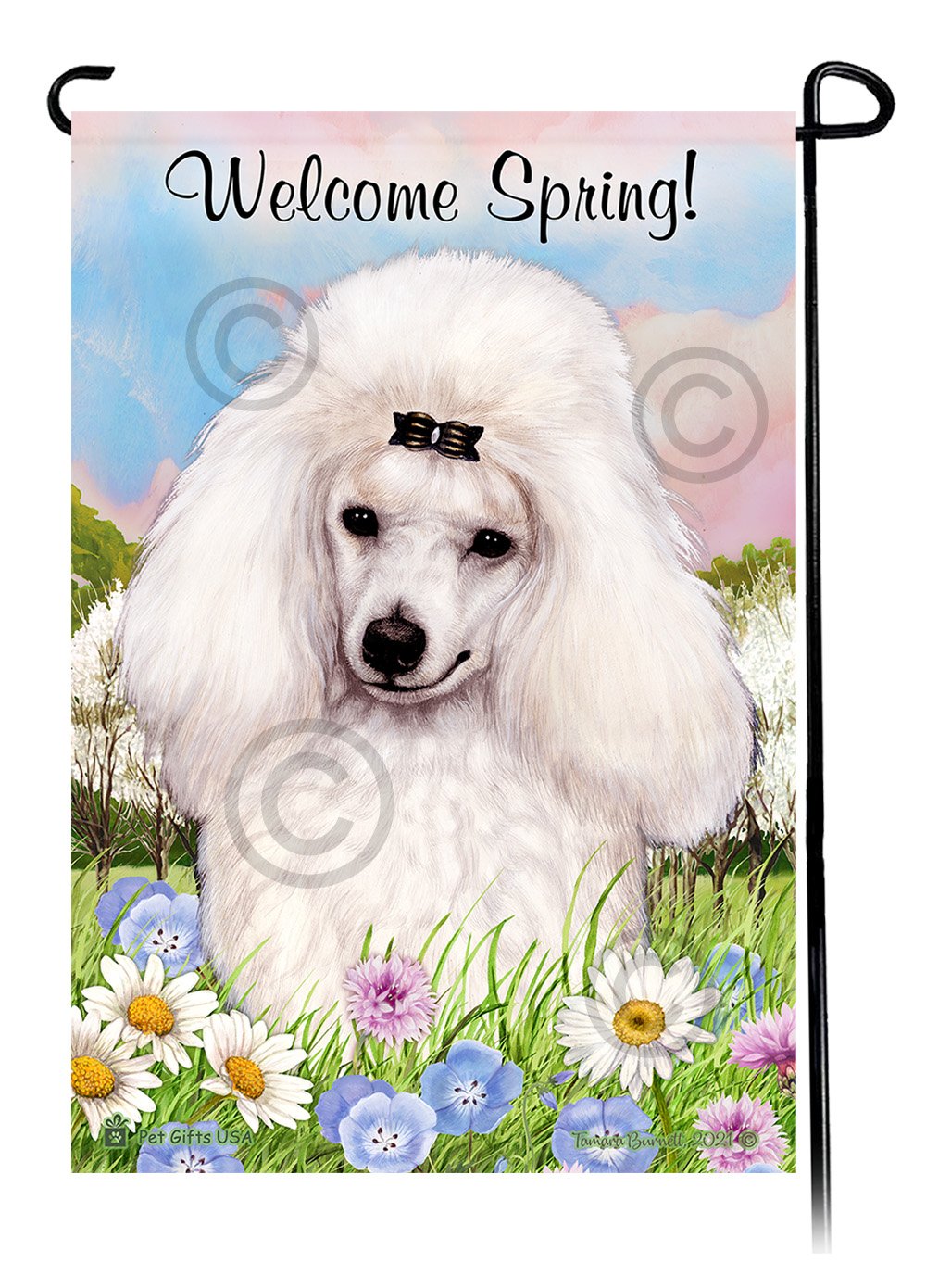 Poodle White Mini - Welcome Spring Garden Flag