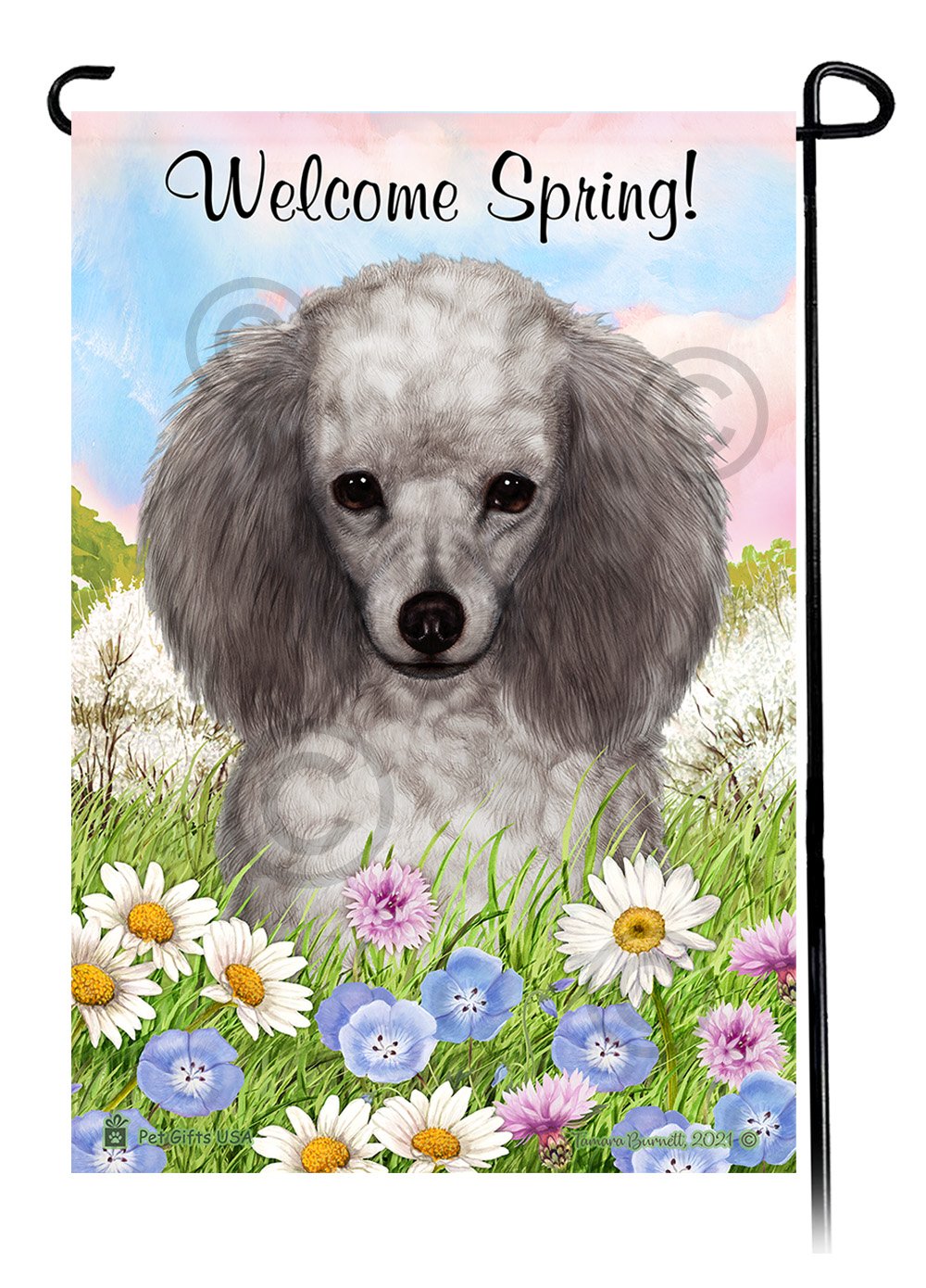 Poodle Silver - Welcome Spring Garden Flag