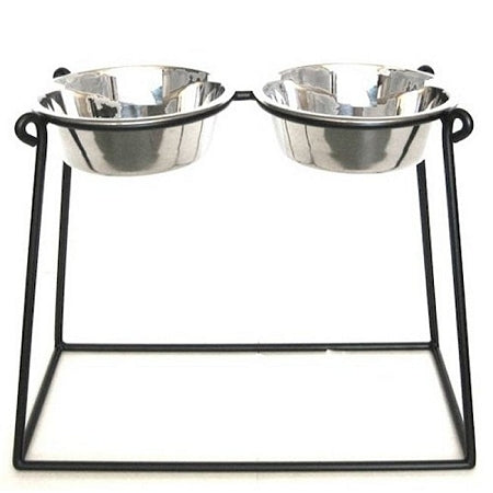 Pyramid Elevated Double Dog Feeder - Medium/Black