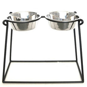 Pyramid Elevated Double Dog Feeder - Medium/White