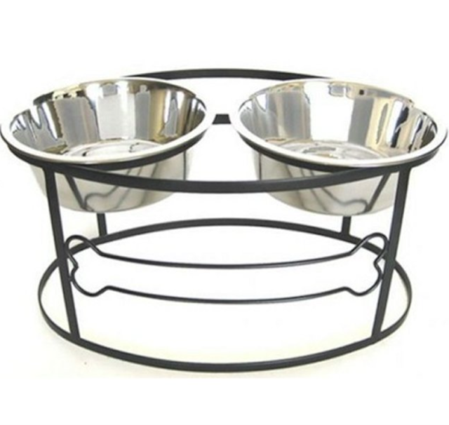 Bone Raised Double Dog Bowl - Medium/Black
