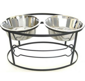 Bone Raised Double Dog Bowl - Medium/Black