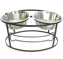 Bone Raised Double Dog Bowl - Medium/Black