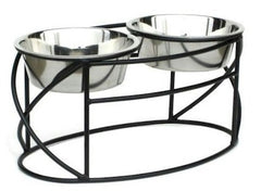 Oval Cross Double Raised Feeder - Medium - Black