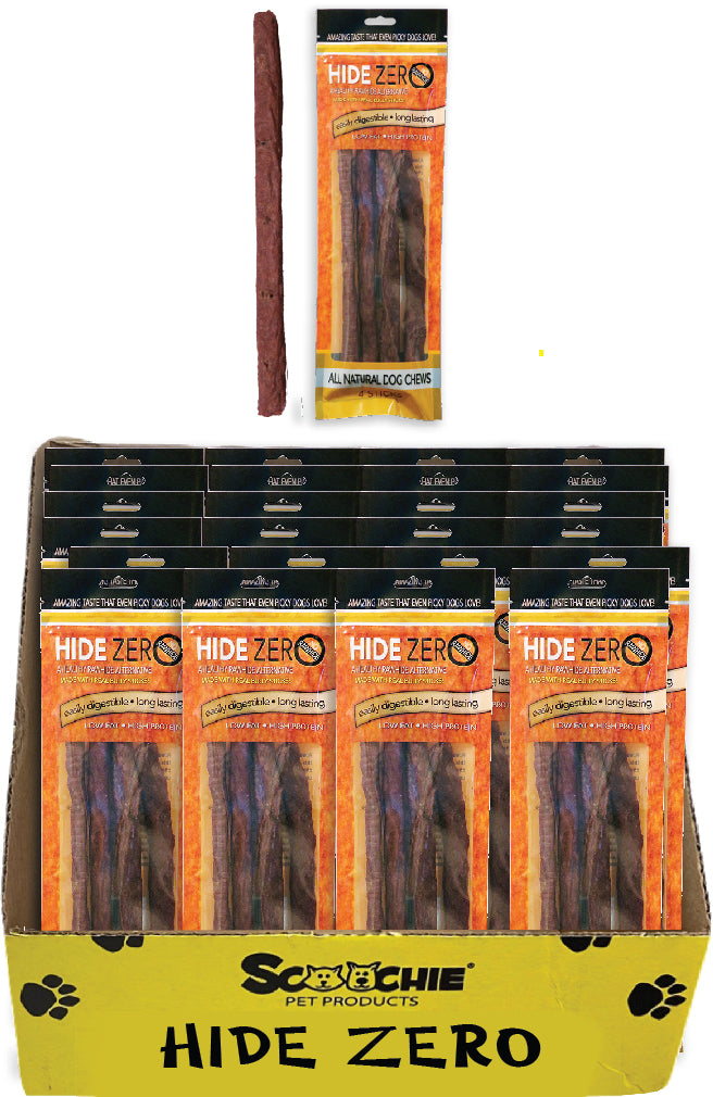 Hide Zero 10 Inch 4 Pack Bully Flavored Rawhide Alternative Chew in Zip Lock Bag 12X9X11 PDQ of 24