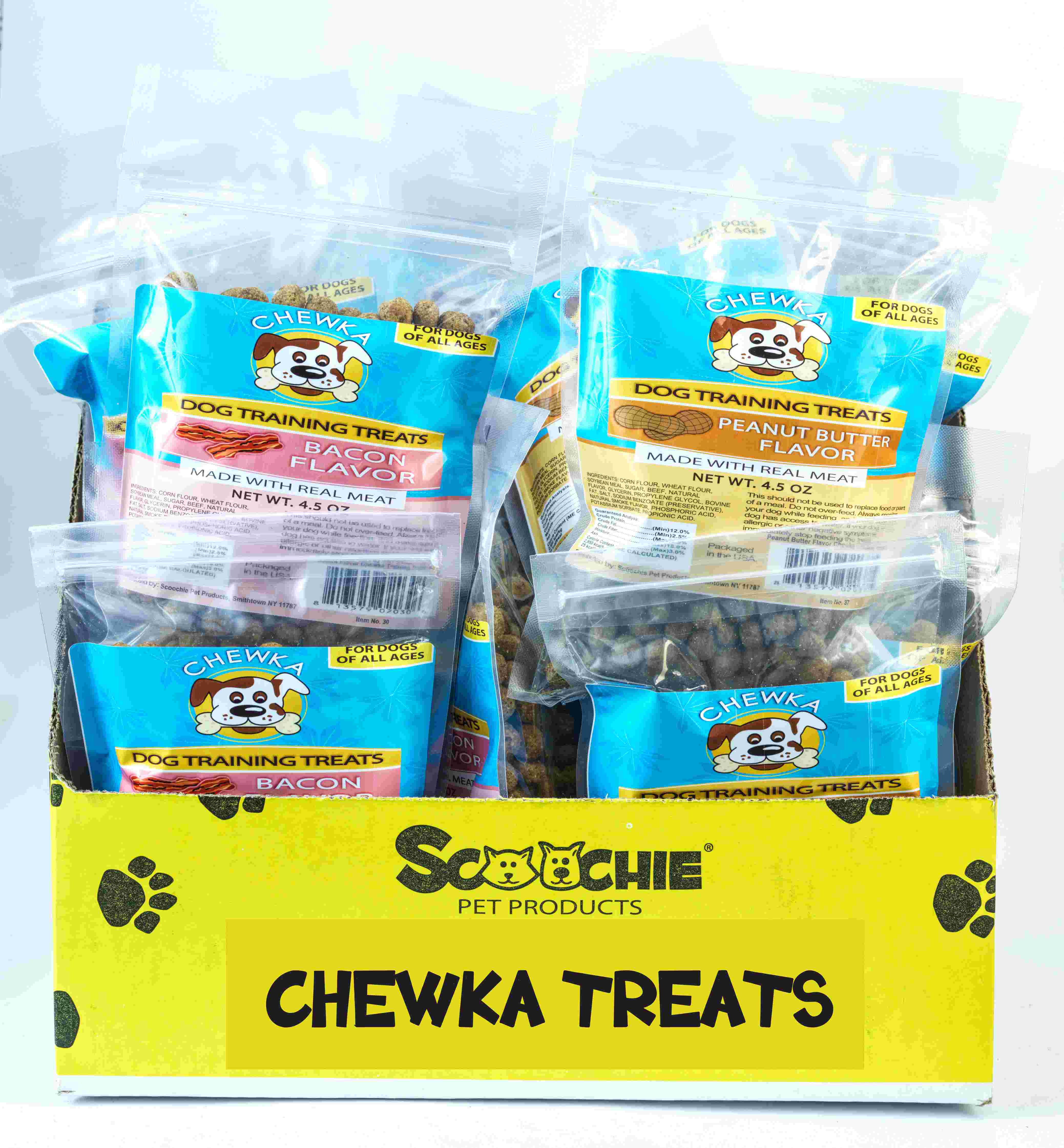 Chewka Dog Training Treats - Bacon Flavor & Peanut Butter Flavor 4.5 oz Assorted Large PDQ of 24